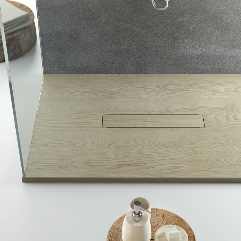 Relax design piatto doccia in mineral marmo legno piletta materica Box doccia in legno