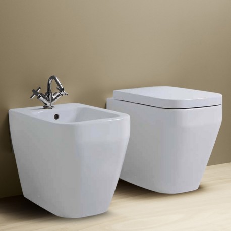 Vaso e Bidet con con Scarico Traslato Tulip One Azzurra