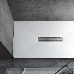 Su Misura da 90 cm H 3 Piatto Doccia in Solid Surface Lux con Piletta Centrale a Filo 