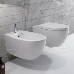 Vaso Senza Brida + Bidet Sospesi 4All Globo con Coprivaso a Chiusura Rallentata Incluso