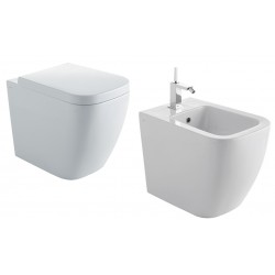 Vaso + Bidet Stone Globo con Scarico Multi (Traslato) + Coprivaso (Incluso)