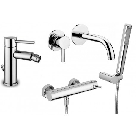 Paffoni Stick Miscelatori Lavabo Incasso a Parete Canna 245 mm  + Bidet + Vasca con Set Doccia