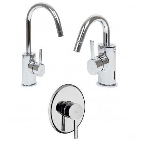 Set Miscelatori Lavabo Bidet a Canna Alta Orientabile e Doccia Incasso Berry Paffoni