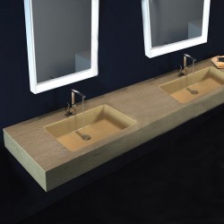 Top Monolitico con Doppio Lavabo Squadrato Integrato in Pietra Sintetica Effetto Legno