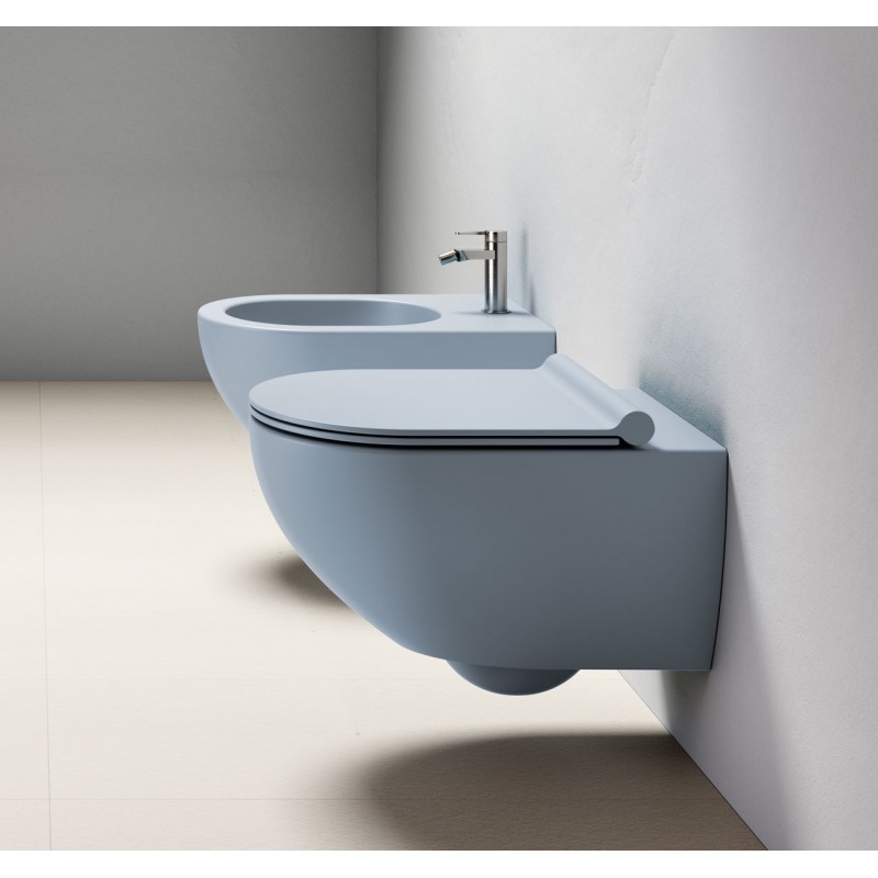 Catalano - Vaso Sospeso + Bidet Sfera 54x35 Catalano Azzurro Satinato