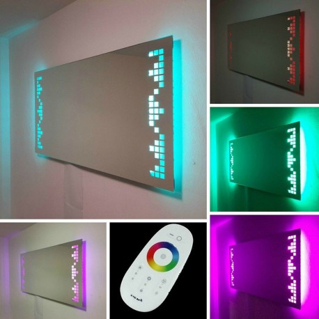 Su Misura Specchio da Bagno Filo Lucido con Quadrati Sabbiati Retroilluminati a Colore Variabile led 20W art. spe45