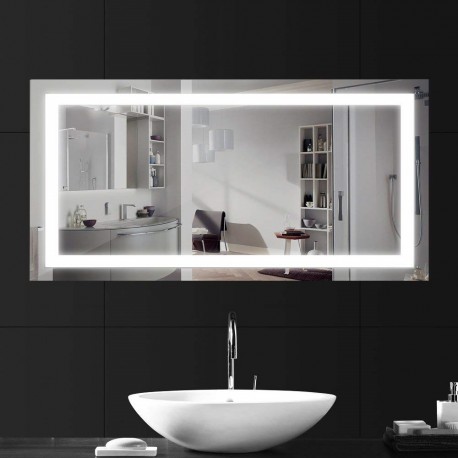 Su Misura Specchio da Bagno con Angoli Squadrati e Cornice Sabbiata Retroilluminata led 20W art. spe84