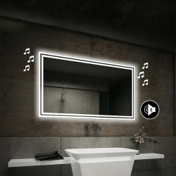 Su Misura Specchio da Bagno con Angoli Squadrati Altoparlante Bluetooth e Cornice Sabbiata Retroilluminata led 20W art. spe84