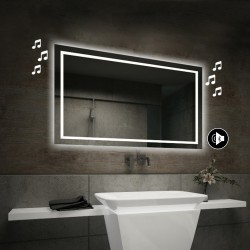 Specchio da Bagno con Angoli Squadrati Altoparlante Bluetooth e Cornice Sabbiata Retroilluminata led 20W art. spe87