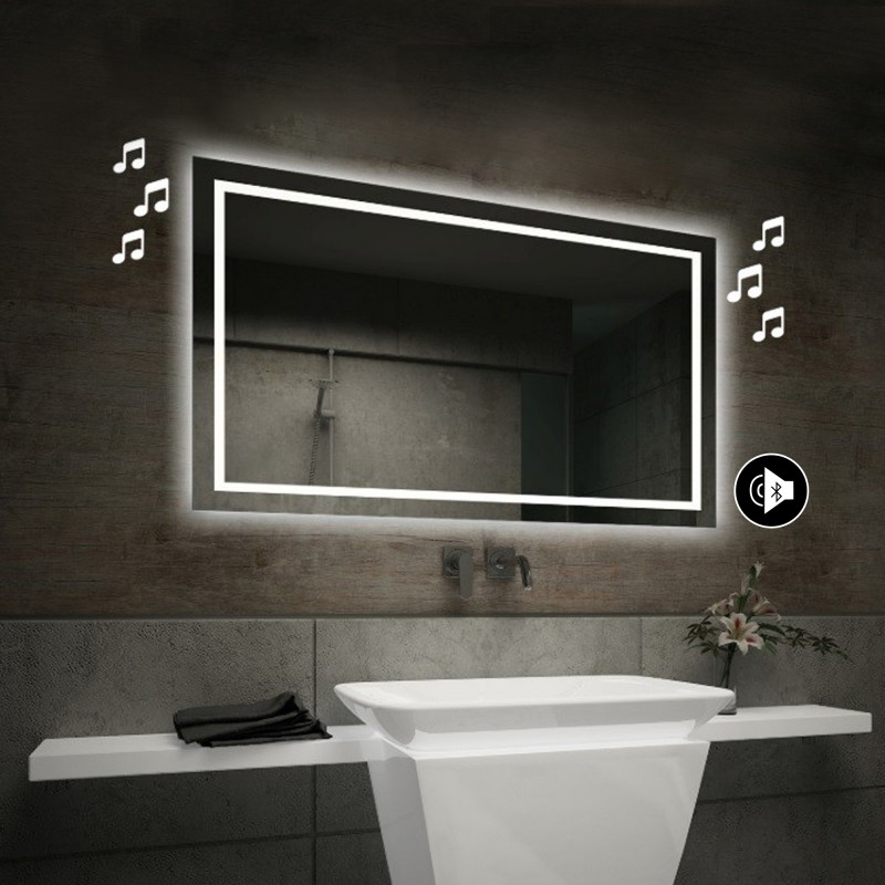 Specchio da Bagno con Angoli Squadrati Altoparlante Bluetooth Musica