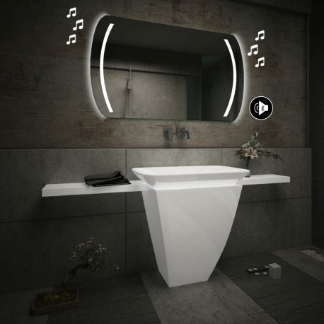 Specchio da Bagno con Angoli Squadrati Altoparlante Bluetooth e Strisce Sabbiate Retroilluminate led 20W art. spe90