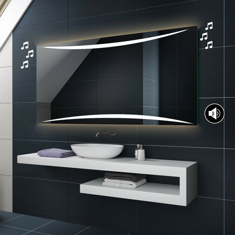 Specchio da Bagno con Disegno Sabbiato Altoparlante Bluetooth Musica