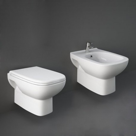 Sanitari Sospesi in Ceramica Rak Origin wc + bidet + sedile a chiusura tradizionale