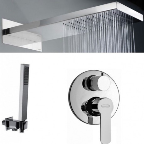 Set  Jacuzzi Miscelatore Doccia Eolo con Deviatore a 2 Uscite + Set Duplex + Soffione con Getto a Pioggia in Acciaio Inox