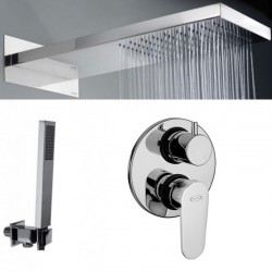 Set  Jacuzzi Miscelatore Doccia Alba con Deviatore a 2 Uscite + Set Duplex + Soffione con Getto a Pioggia in Acciaio Inox