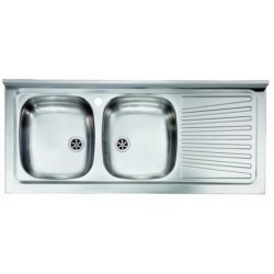 Lavello appoggio doppia vasca a sinistra 120 x 50 cm in acciaio inox ed accessori