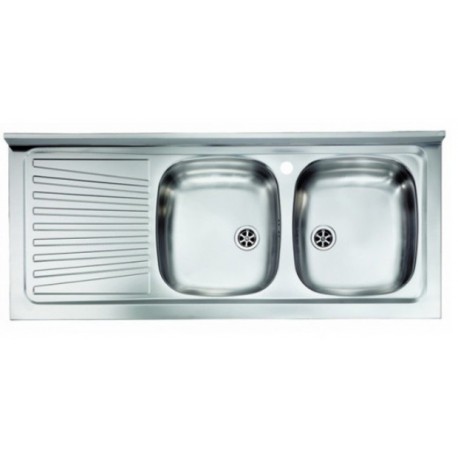 Lavello appoggio due vasche a destra 120 x 50 cm in acciaio inox ed accessori