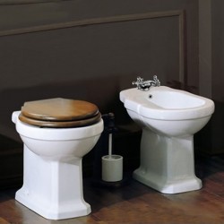 Vaso Completo di Copri Water Noce + Bidet Monoforo Giunone Azzurra in Ceramica Bianca