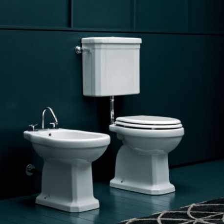 Composizione Vaso + Bidet Monoforo Completi di Cassetta a Zaino in Ceramica Bianca e Meccanismo di Scarico Giunone Azzurra 