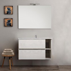 Mobile bagno sospeso round bianco 90 cm + specchio lampada retroilluminato led e altoparlante bluetooth