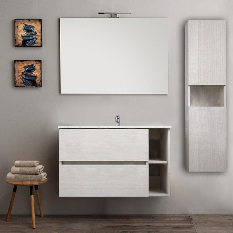 Mobile bagno con colonna sospeso round bianco 90 cm + specchio lampada  retroilluminato led e altoparlante bluetooth - Vendita Online  ItaliaBoxDoccia