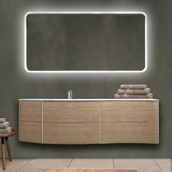 Mobile da bagno Dion 150 cm tabacco opaco con lavabo (SX) + specchio lampada retroilluminato led e altoparlante bluetooth