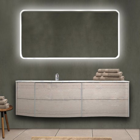 Mobile da bagno Dion 150 cm rovere sbiancato con lavabo (SX) + specchio lampada retroilluminato led e altoparlante bluetooth