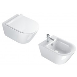 Vaso Sospeso Zero NF 55 NewFlush 1VS55NR00 + Bidet Soft 55 1BS55NR00 Catalano Bianco Lucido