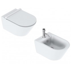 Vaso Sospeso Zero NF 55 NewFlush 1VS55NRBM + Bidet Soft 55 1BS55NRBM Catalano Bianco Satinato