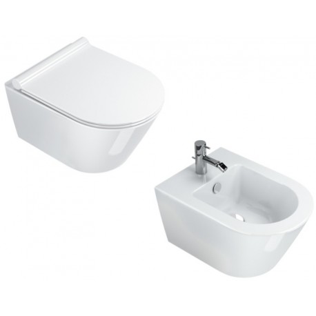 Vaso Sospeso Zero NF 50 NewFlush 1VSZ50R00 + Bidet Zero 50 1BSV50N00 Catalano Bianco Lucido