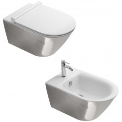 Vaso Sospeso Zero NF 55 NewFlush 1VS55NRBA + Bidet Soft 55 1BS55NRBA Catalano Silver White