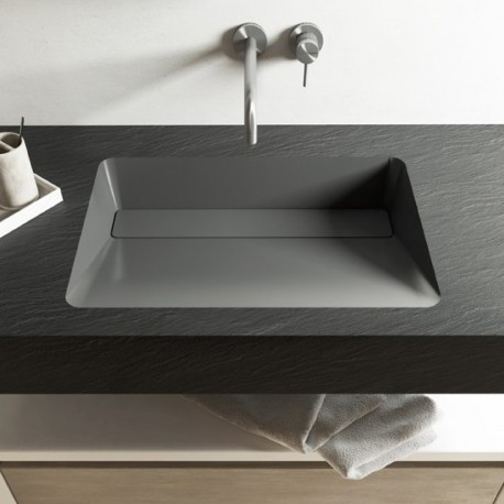 Top Monolitico con Lavabo Squadrato Integrato da 70 cm in Pietra Sintetica Finitura Ardesia