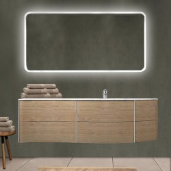 Mobile da bagno Dion 150 cm tabacco opaco con lavabo (DX) + specchio lampada retroilluminato led e altoparlante bluetooth