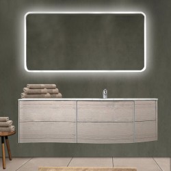 Mobile da bagno Dion 150 cm rovere sbiancato con lavabo (DX) + specchio retroilluminato led e altoparlante bluetooth