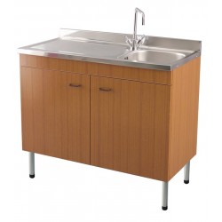 Mobile sottolavello teak 90x50 + lavello inox 1 vasca con gocciolatoio a sinistra