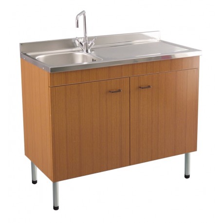 Mobile sottolavello teak 90x50 + lavello inox 1 vasca con gocciolatoio a destra