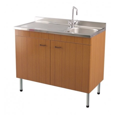 Mobile sottolavello teak 100x50 + lavello inox 1 vasca con gocciolatoio a sinistra