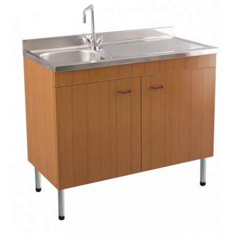 Mobile sottolavello teak 100x50 + lavello inox 1 vasca con gocciolatoio a destra