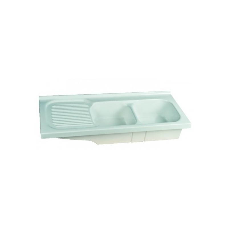 Mobile sottolavello bianco 120x50 + lavello in ceramica 2 vasche con  gocciolatoio a sinistra - Vendita Online ItaliaBoxDoccia