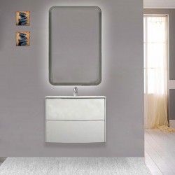 Mobile da bagno Dion sospeso 60 cm bianco opaco con specchio  retroilluminato led ad accensione touch