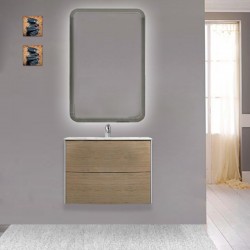 Mobile da bagno Dion sospeso 60 cm rovere tabacco con specchio retroilluminato led ad accensione touch