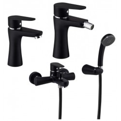 Artis Serie Indy Miscelatori Lavabo e Bidet con Piletta Click-Clack + Vasca con Set Doccia Finitura Nero Opaco