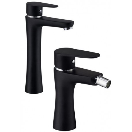 Artis Serie Indy Miscelatori Lavabo Prolungato + Bidet con Piletta click-clack Finitura Nero Opaco