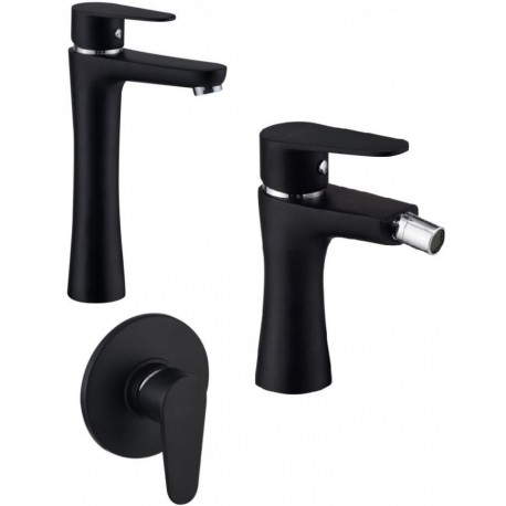 Artis Serie Indy Miscelatori Lavabo Prolungato e Bidet con Piletta click-clack + Incasso Doccia Finitura Nero Opaco