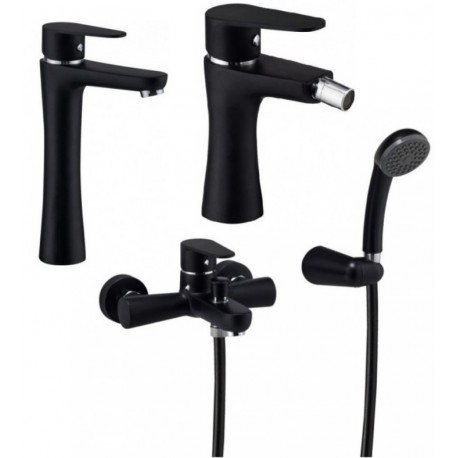 Artis Serie Indy Miscelatori Lavabo Prolungato e Bidet con Piletta Click-Clack + Vasca con Set Doccia Finitura Nero Opaco