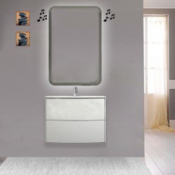 Mobile da bagno Dion sospeso 60 cm bianco opaco con specchio retroilluminato led e altoparlante bluetooth