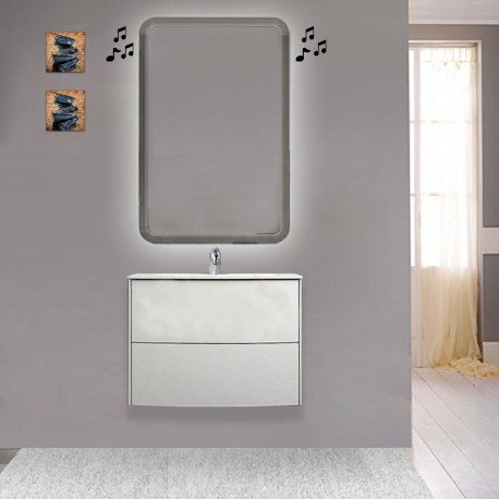 Mobile da bagno Dion sospeso 60 cm bianco opaco con specchio lampada retroilluminato led e altoparlante bluetooth