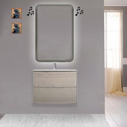 Mobile da bagno Dion sospeso 60 cm Rovere Sbiancato con specchio retroilluminato led e altoparlante bluetooth