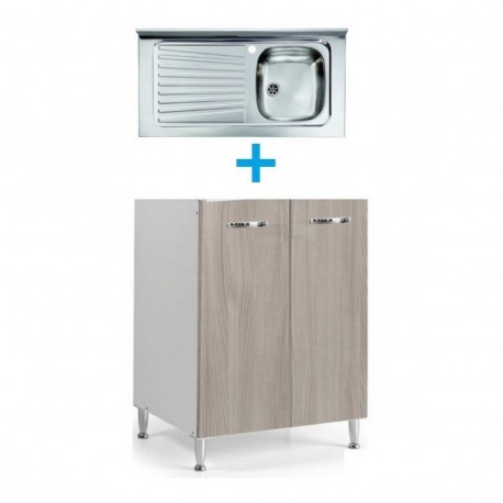 Mobile sottolavello olmo 80x50 + lavello inox 1 vasca con gocciolatoio a sinistra