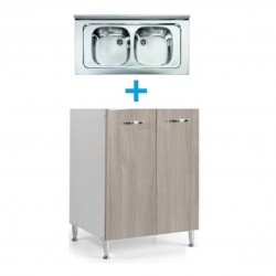 Mobile sottolavello olmo 80x50 + lavello inox a 2 vasche